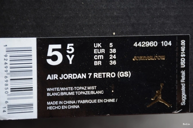 Bmlin 442960-104 Jordan Air (GS) Retro Topaz 7 Mist 0709